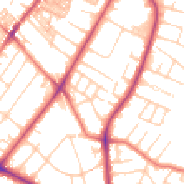 Daytime road noise heatmap for M20 3JU
