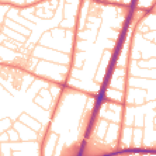 Daytime road noise heatmap for M20 6JQ