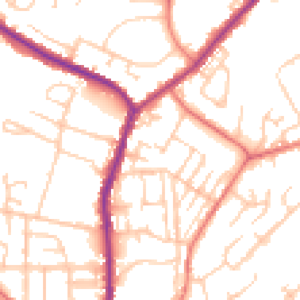 Daytime road noise heatmap for M24 2PZ