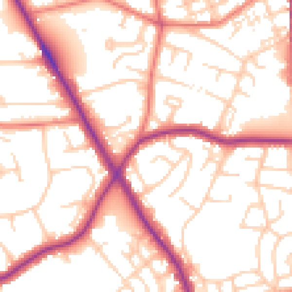 Daytime road noise heatmap for M25 0BA