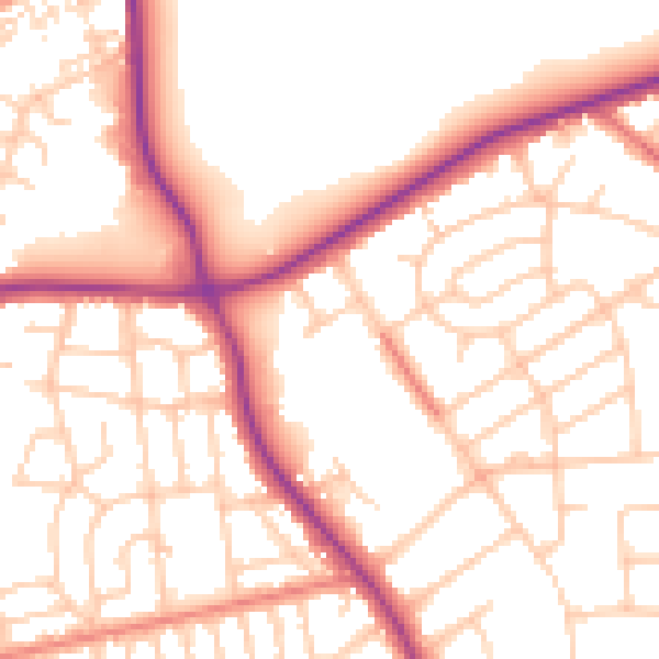Daytime road noise heatmap for M25 0DP