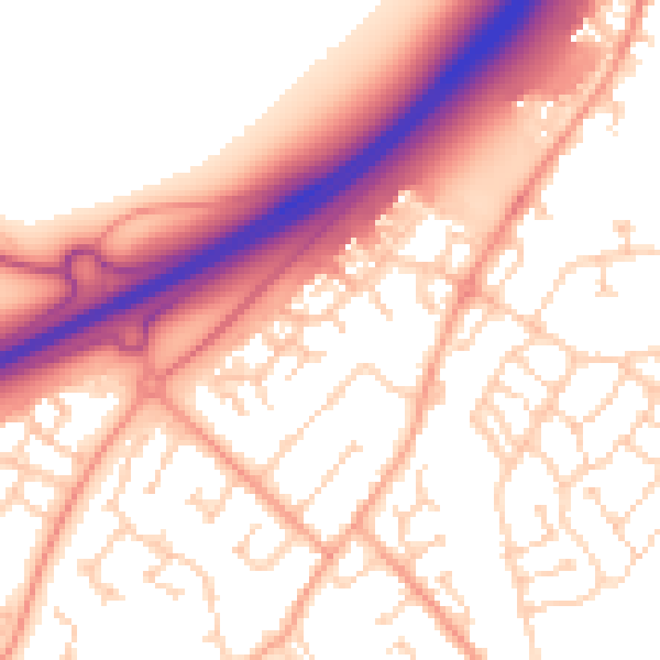 Daytime road noise heatmap for MK43 0JZ