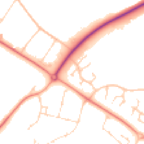 Daytime road noise heatmap for MK8 8AQ