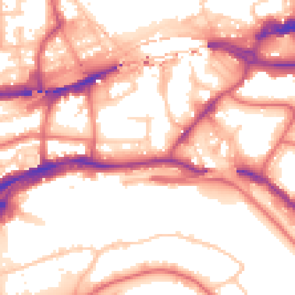 Daytime road noise heatmap for NE1 2DD