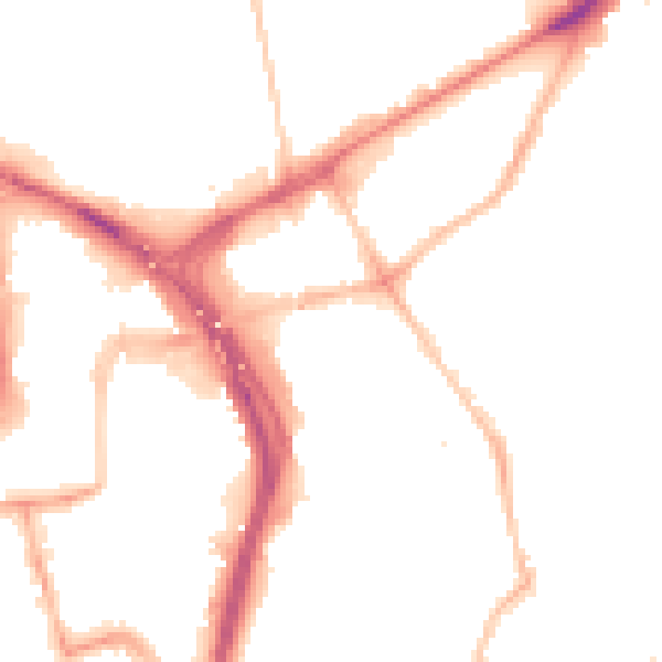 Night-time road noise heatmap for NE2 1DE