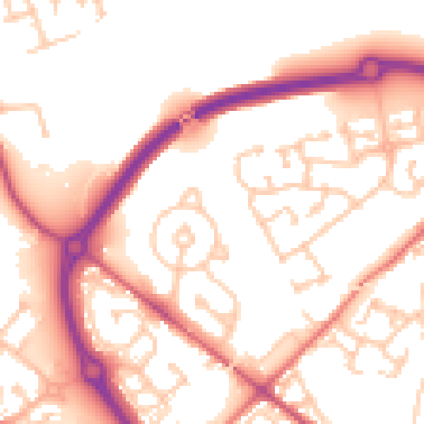 Daytime road noise heatmap for NE27 0SD