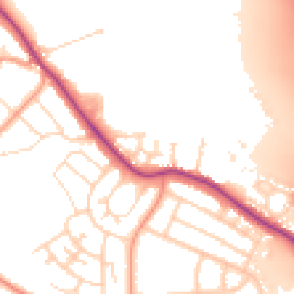 Daytime road noise heatmap for NG16 1LE