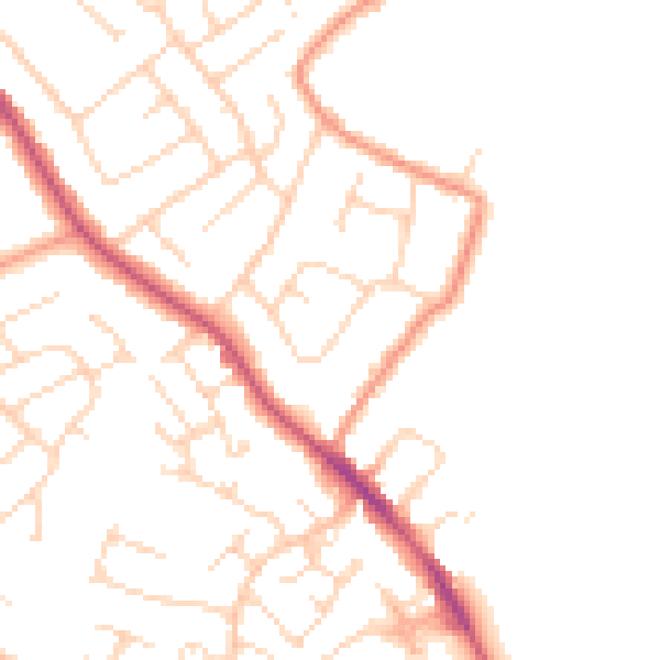 Daytime road noise heatmap for NG16 2FW
