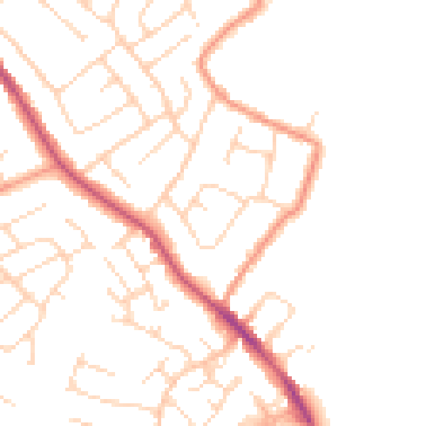 Daytime road noise heatmap for NG16 2FY