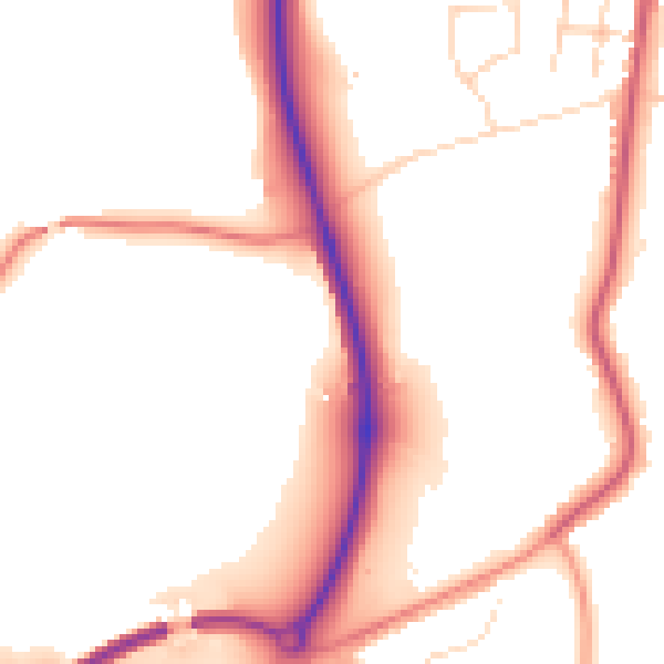 Daytime road noise heatmap for NG16 2SE