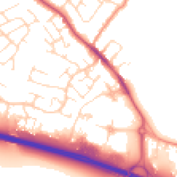 Daytime road noise heatmap for NG16 2UB