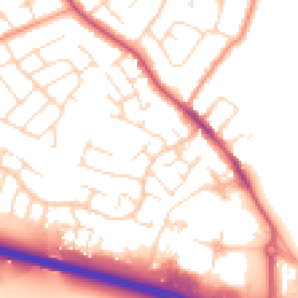 Daytime road noise heatmap for NG16 2UY