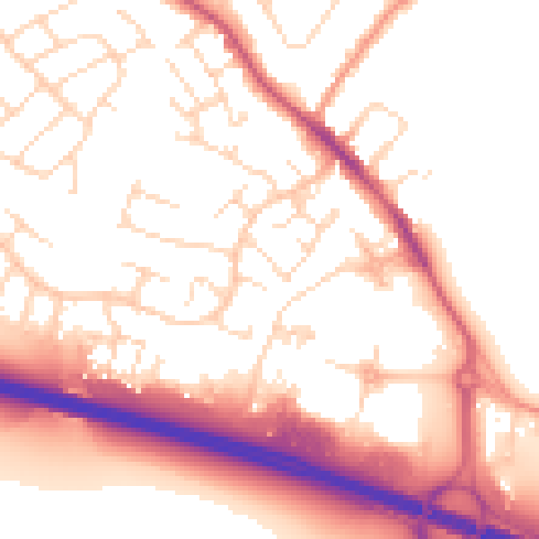 Daytime road noise heatmap for NG16 2WA
