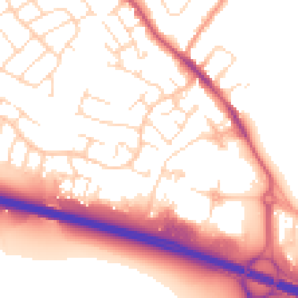 Daytime road noise heatmap for NG16 2WB