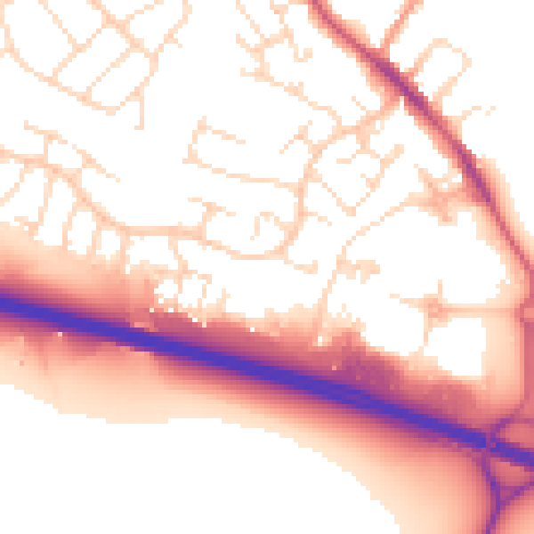 Daytime road noise heatmap for NG16 2WE