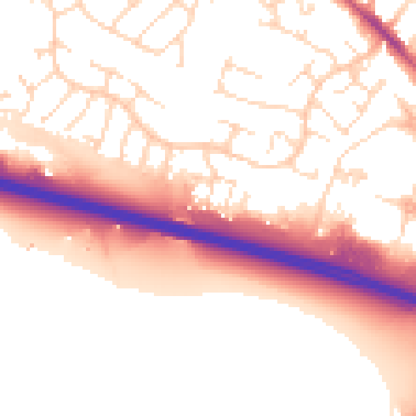 Daytime road noise heatmap for NG16 2WU
