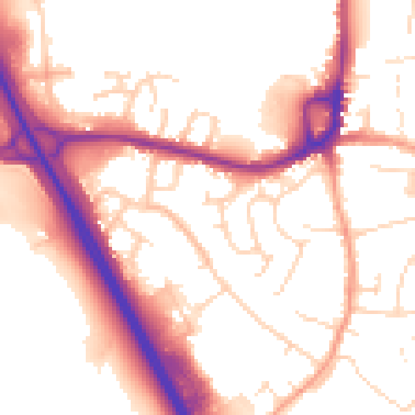 Daytime road noise heatmap for NG16 3RA