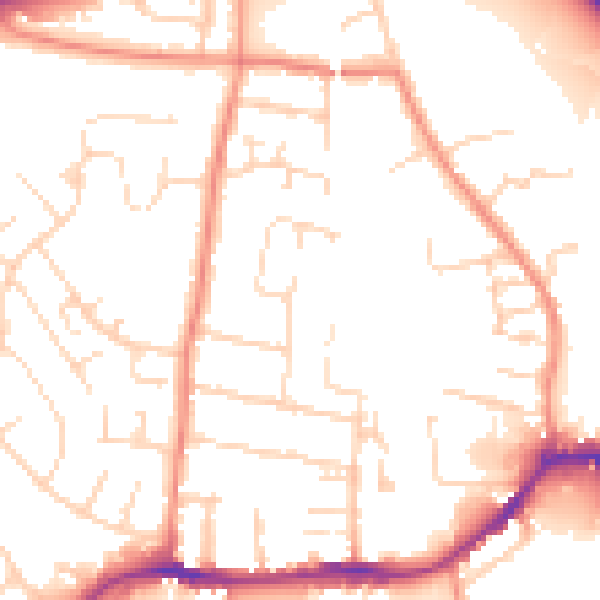 Daytime road noise heatmap for NG16 4DH
