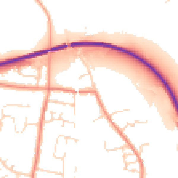 Daytime road noise heatmap for NG16 4FN