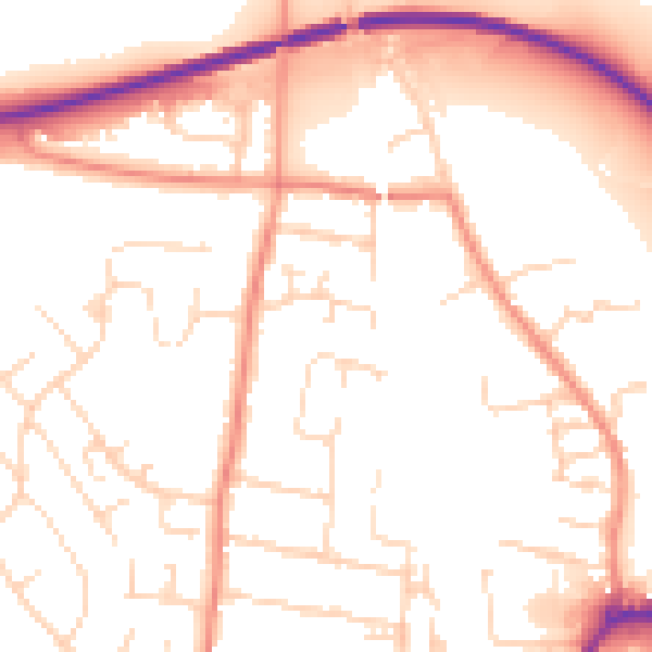 Daytime road noise heatmap for NG16 4HF