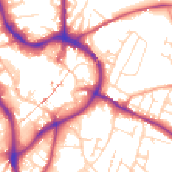 Daytime road noise heatmap for NG18 1AL