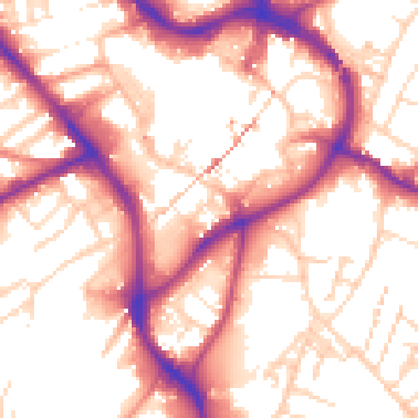 Daytime road noise heatmap for NG18 1EF
