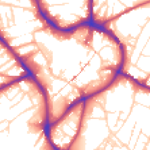 Daytime road noise heatmap for NG18 1JG