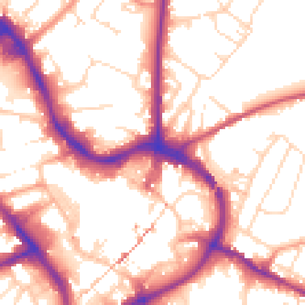 Daytime road noise heatmap for NG18 1ND