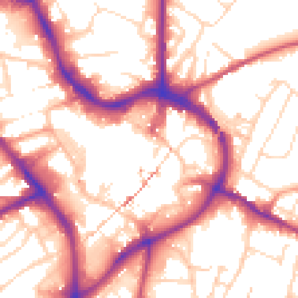 Daytime road noise heatmap for NG18 1NE