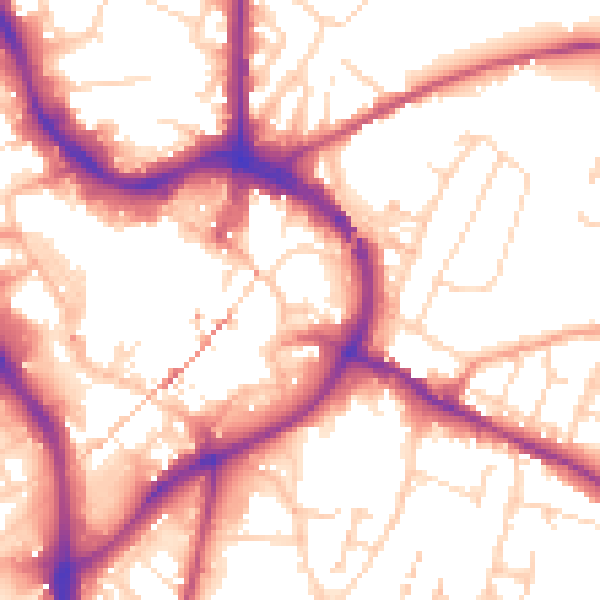 Daytime road noise heatmap for NG18 1NL