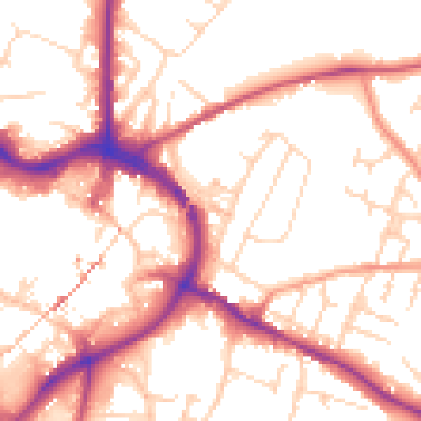 Daytime road noise heatmap for NG18 2HY