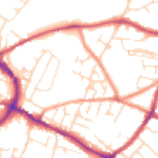 Daytime road noise heatmap for NG18 2NT