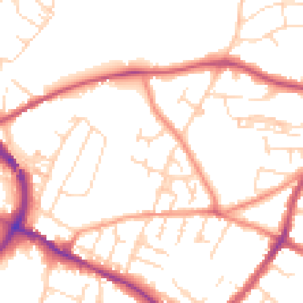 Daytime road noise heatmap for NG18 2NU