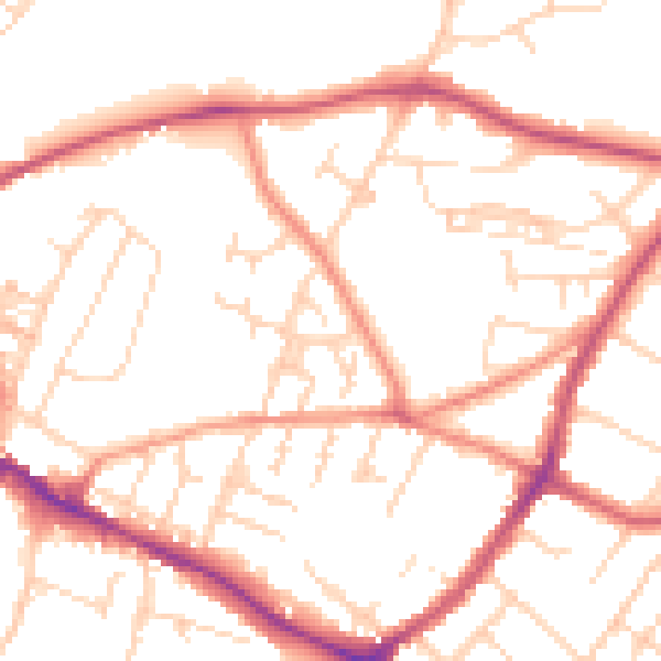 Daytime road noise heatmap for NG18 2NZ