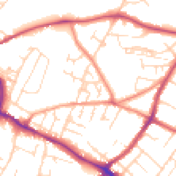 Daytime road noise heatmap for NG18 2PB