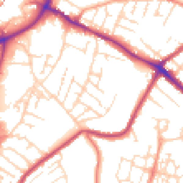 Daytime road noise heatmap for NG18 2SD