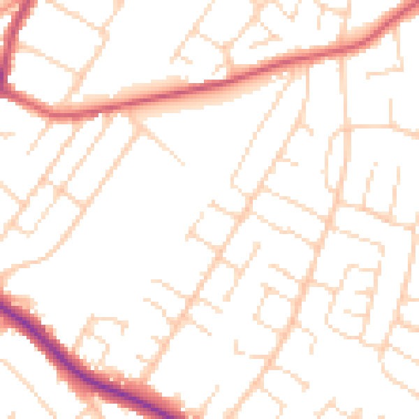 Daytime road noise heatmap for NG18 3HE