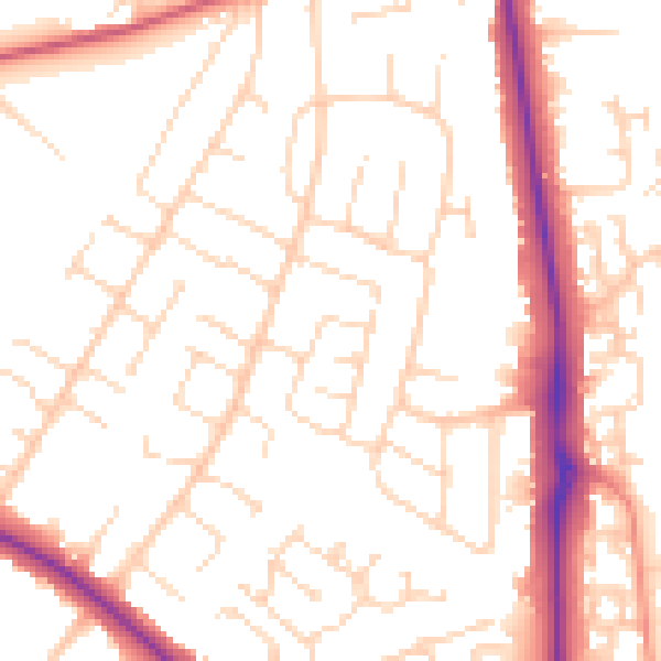 Daytime road noise heatmap for NG18 3NZ