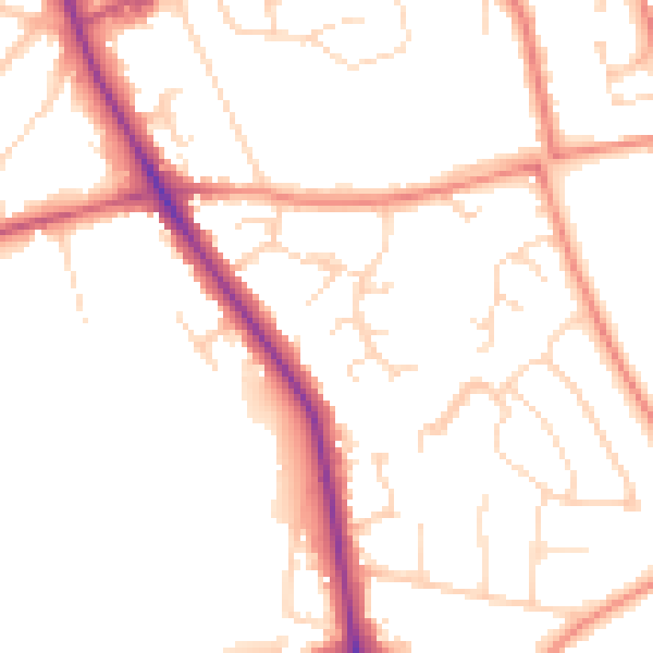 Daytime road noise heatmap for NG18 4AZ