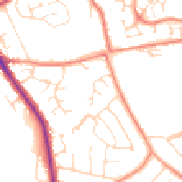 Daytime road noise heatmap for NG18 4TL