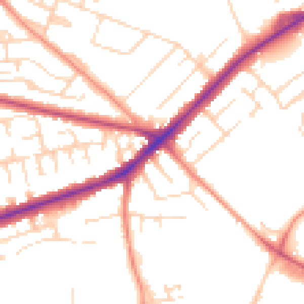 Daytime road noise heatmap for NG18 5EX