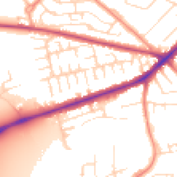 Daytime road noise heatmap for NG18 5HJ
