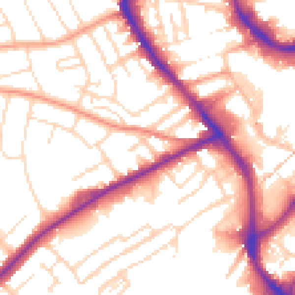 Daytime road noise heatmap for NG18 5LJ