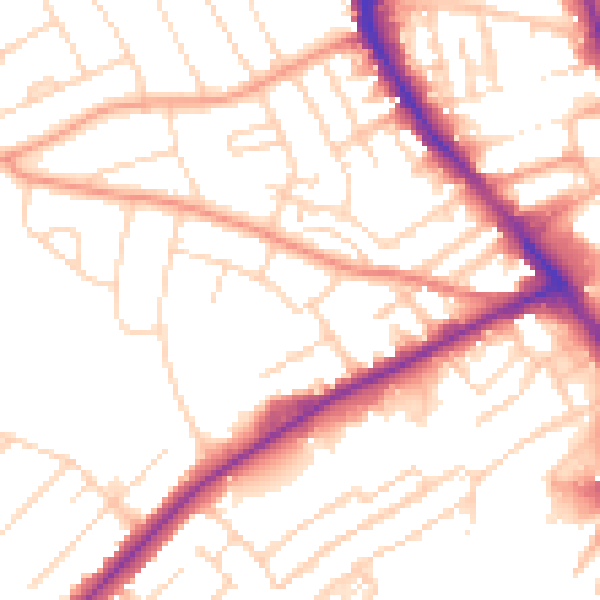 Daytime road noise heatmap for NG18 5LW