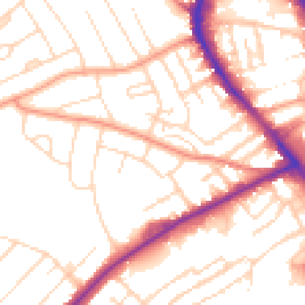 Daytime road noise heatmap for NG18 5LX