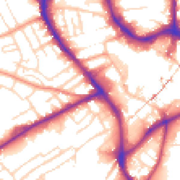 Daytime road noise heatmap for NG18 5PB