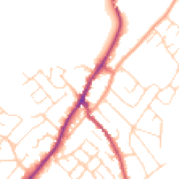 Daytime road noise heatmap for NG20 0AJ