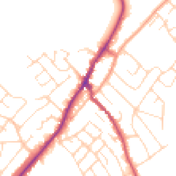 Daytime road noise heatmap for NG20 0AQ