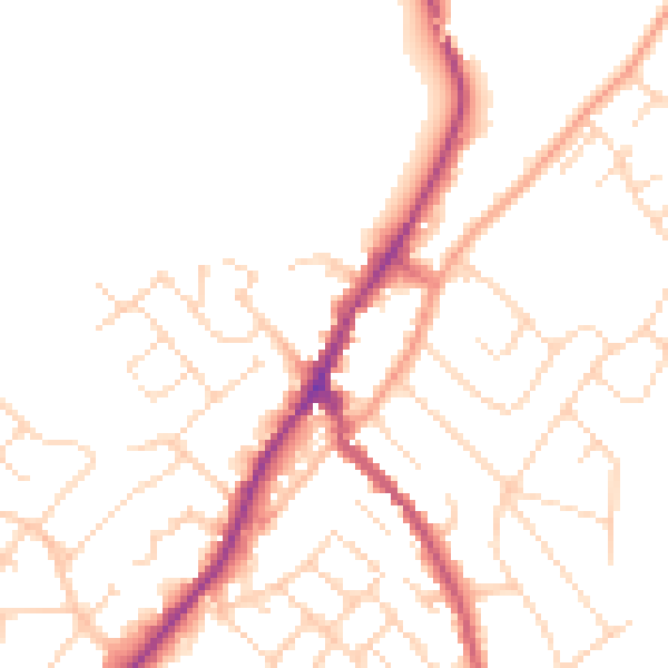 Daytime road noise heatmap for NG20 0AU