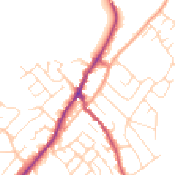 Daytime road noise heatmap for NG20 0AW
